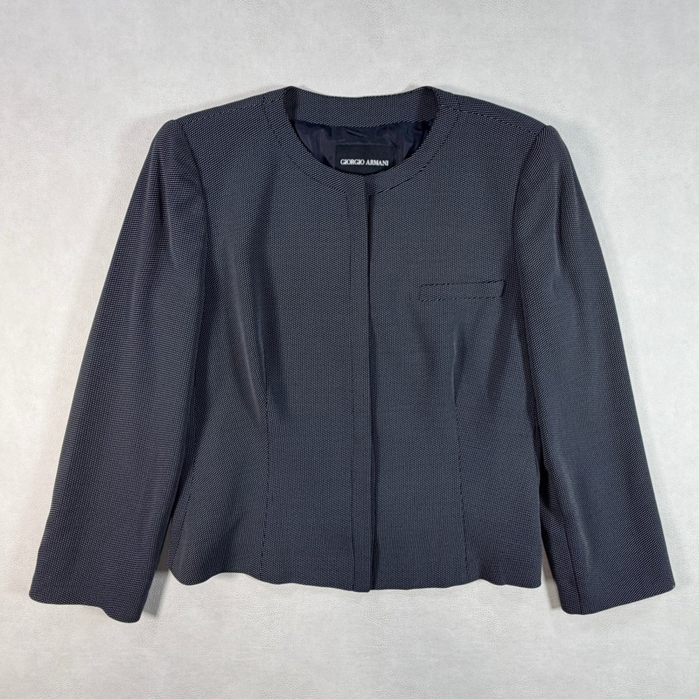 Giorgio Armani Borgo 21 Womens 44 Blazer Jacket Gray Wool Collarless Italy